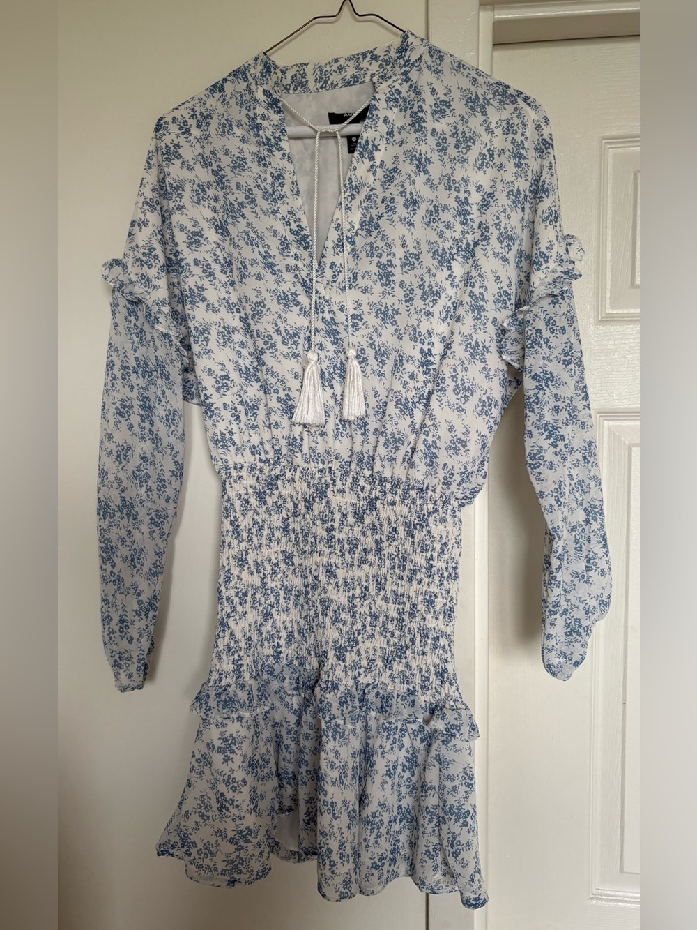 Aqua White Dress with Blue Floral Print